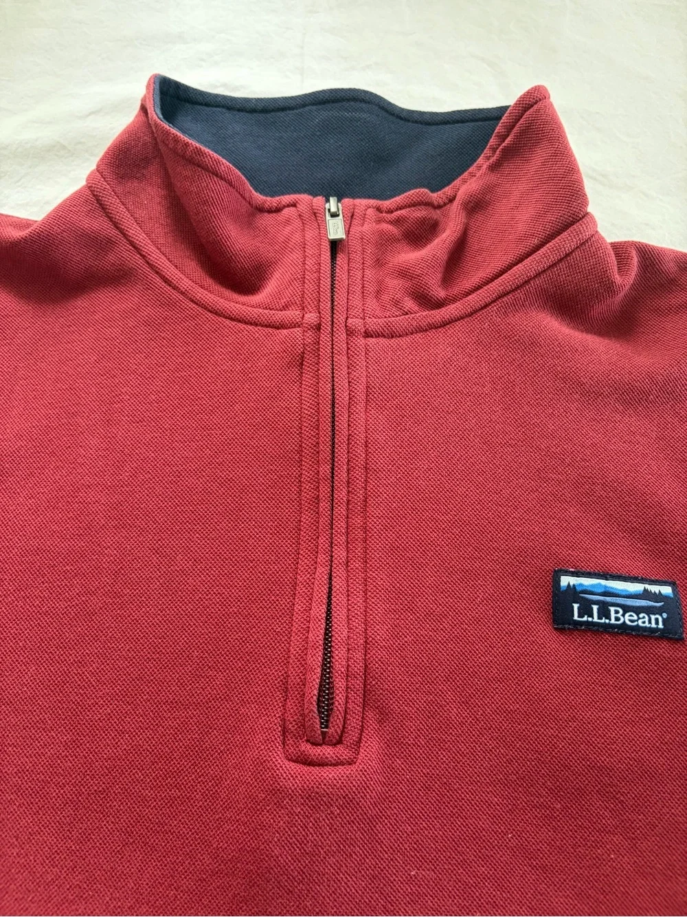 L.L. Bean Katahdin Logo Quarter Zip Pullover Large Reg Red Pique Traditional Fit